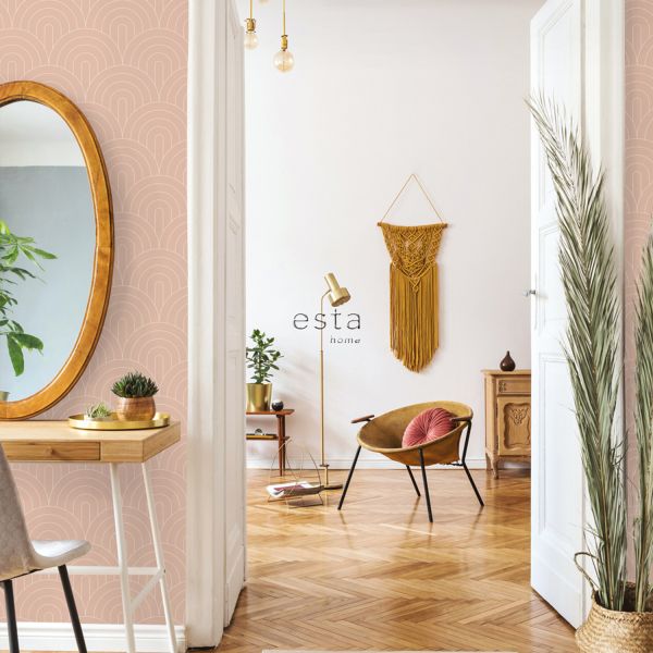 Estahome Art Deco Motief Behang IV - 0,53 x 10,05 m - Licht Perzikroze / Roségoud