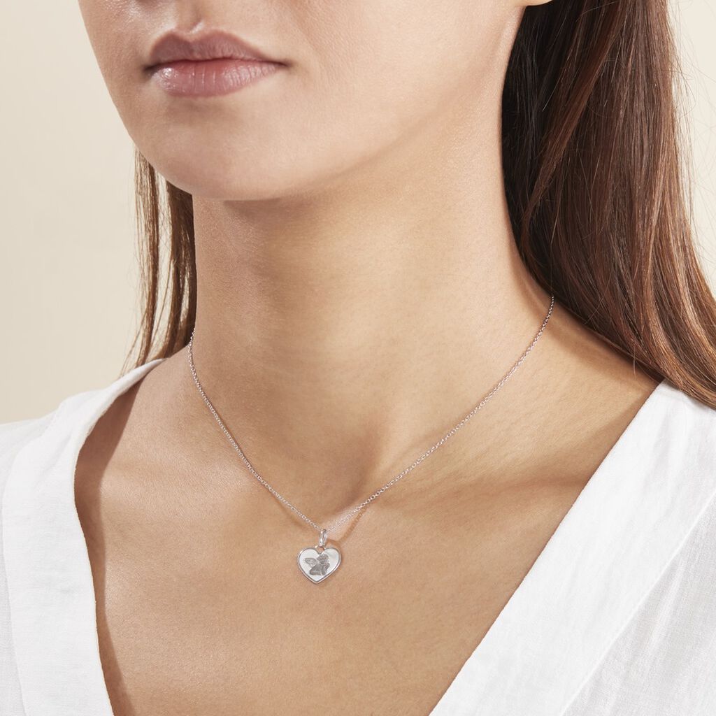 Pendentif Ange Coeur Or Blanc