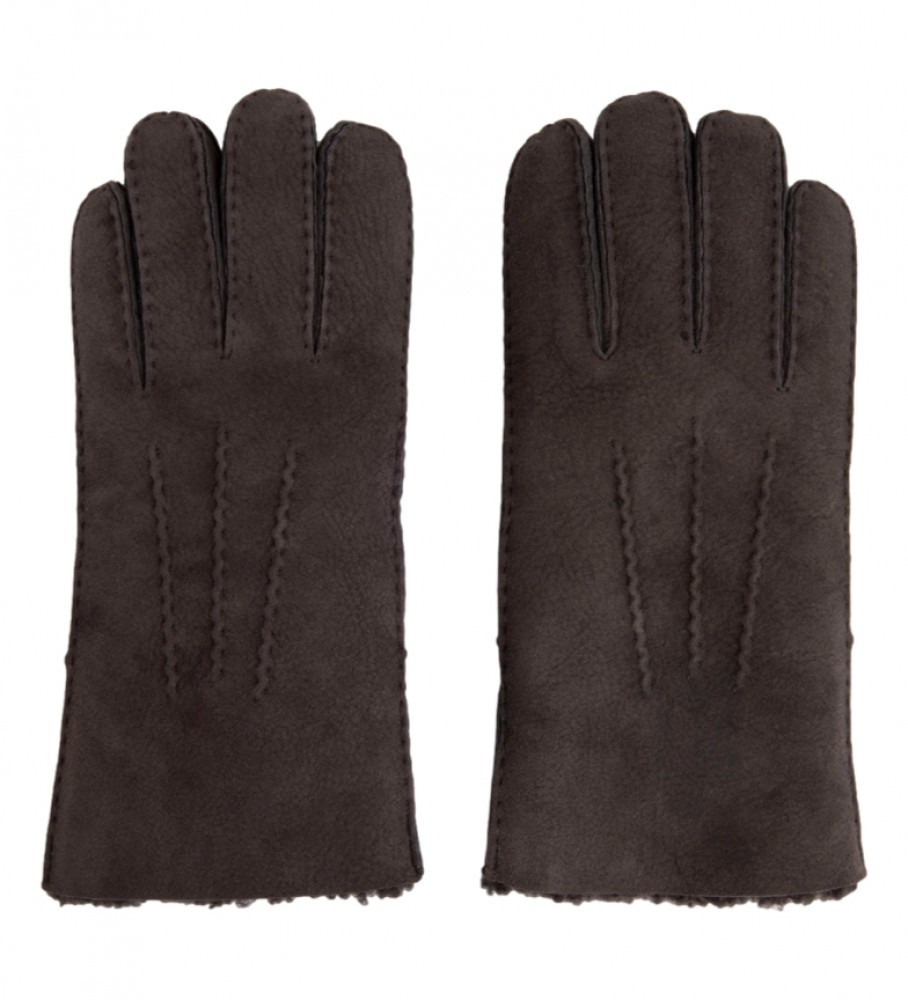 Luvas Hackett Sherling de couro marrom escuro costuradas à mão