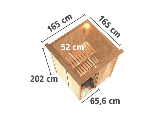 Plug & Play Sauna Karibu Achat I zonder kachel, met dakrand en grafietkleurige volledig glazen deur
