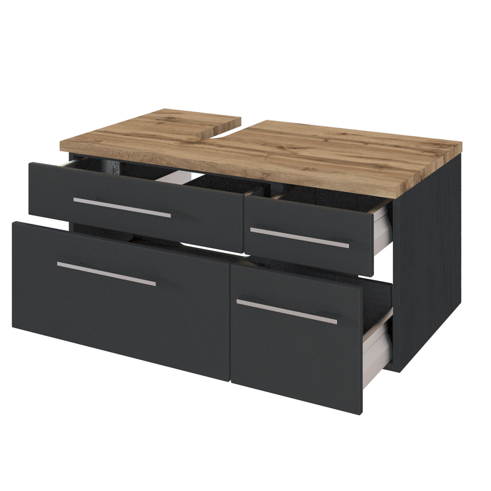 3-teiliges Badmöbel-SetDAVOS - grau - 90 cm breit - Becken links