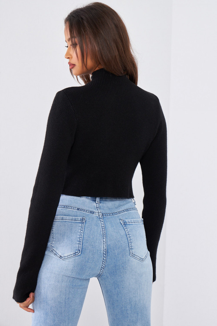 Pull noir court en laine