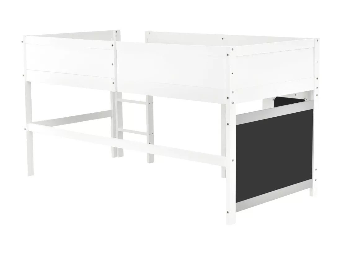 Lit mi-hauteur scandinave pour enfant, avec deux planches graffitistes, 3 escaliers, 90x200cm