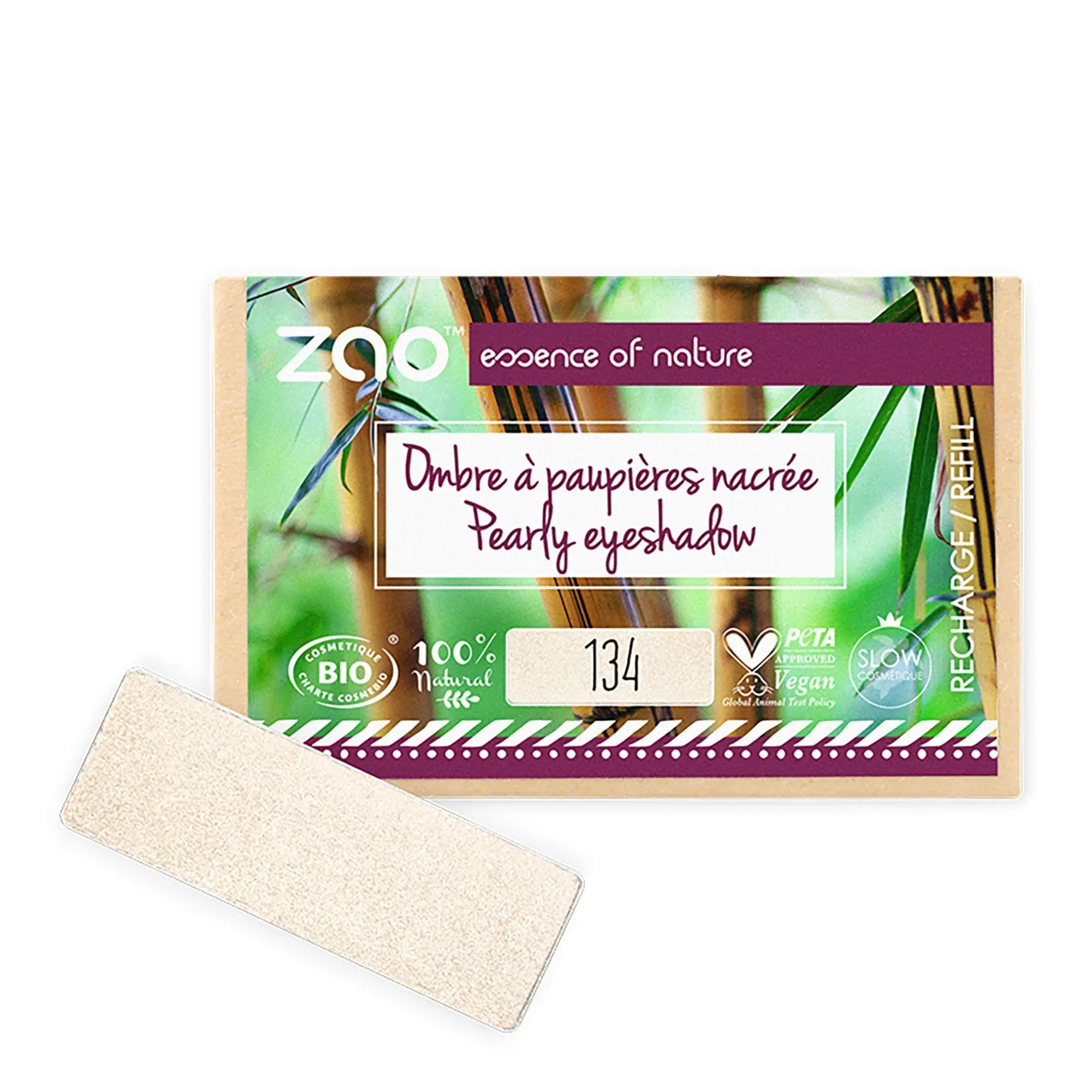 Zao Makeup - Recharge Ombre à Paupières Rectangle Bio, vegan et rechargeable Perle Dorée - Maquillage