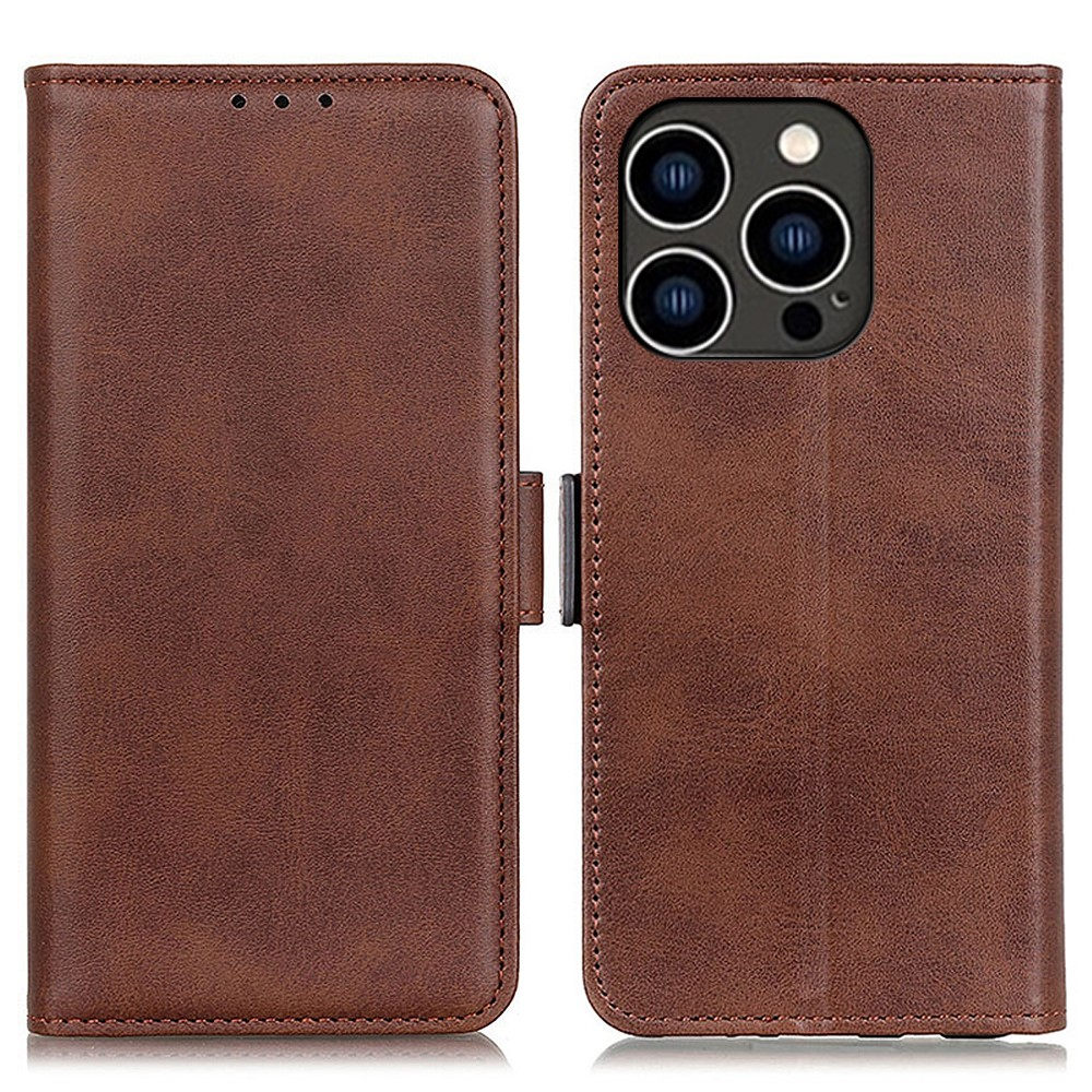 iPhone 15 Pro Max Vintage Leder Tasche Flip Cover mit Kartenfächer - Braun