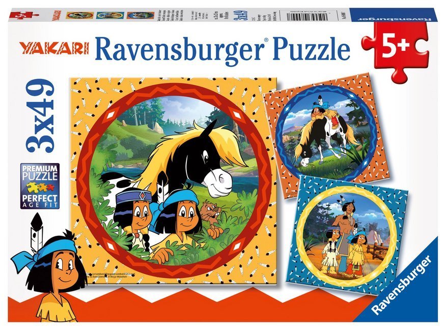 Ravensburger Kinderpuzzle - 08000 Yakari, der tapfere Indianer - Yakari-Puzzle für Kinder ab 5 Jahren, mit 3x49 Teilen