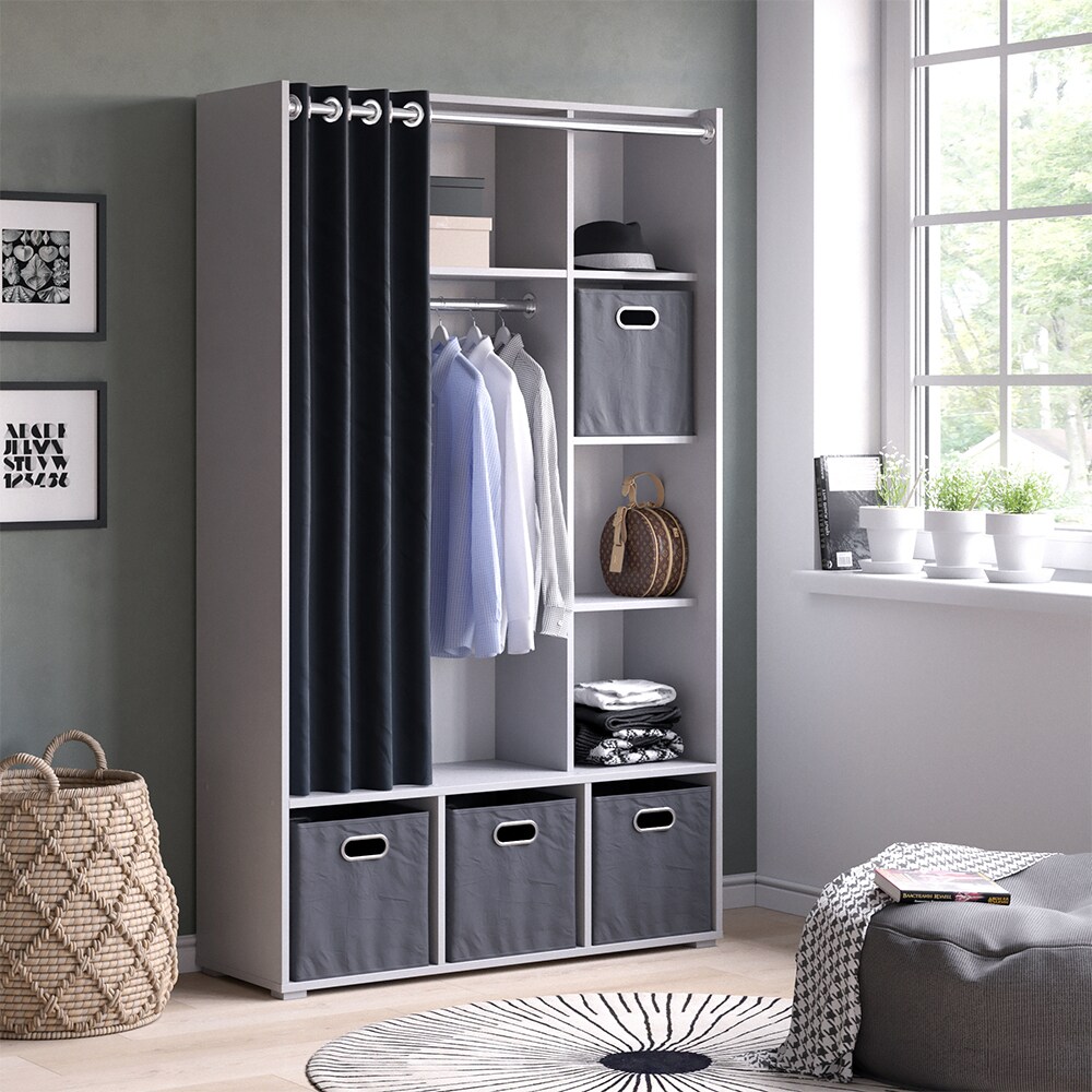 Vicco Kleiderschrank Schlafzimmerschrank Garderobe Luigi Hellgrau 106 x 178 cm modern Schrankregal Organizer Vorhang Kleiderstange Fächer Aufbewahrung Ablage