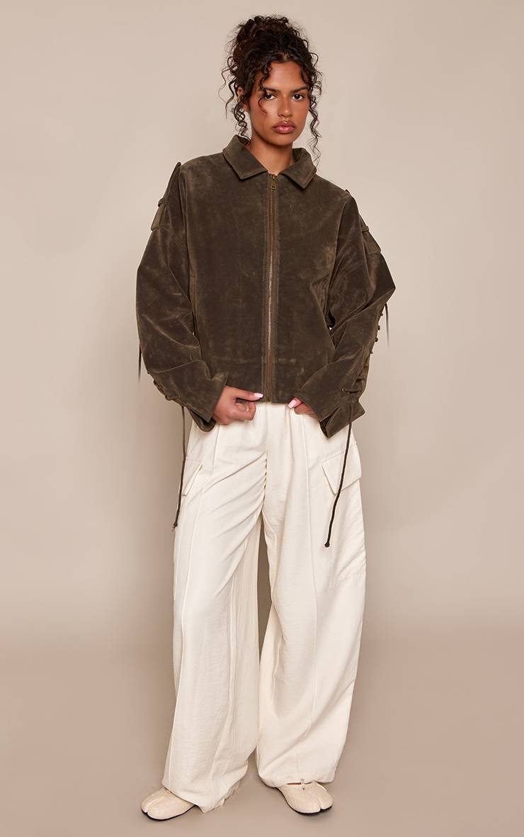 Kaki Veste En Synthétique À Laçage Au Dos