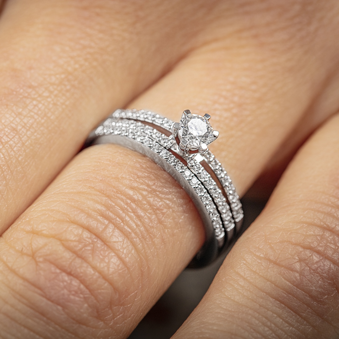 Verlobungsring mit Beisteckring 750/18 K Weissgold mit Diamanten 0.51 ct H/si