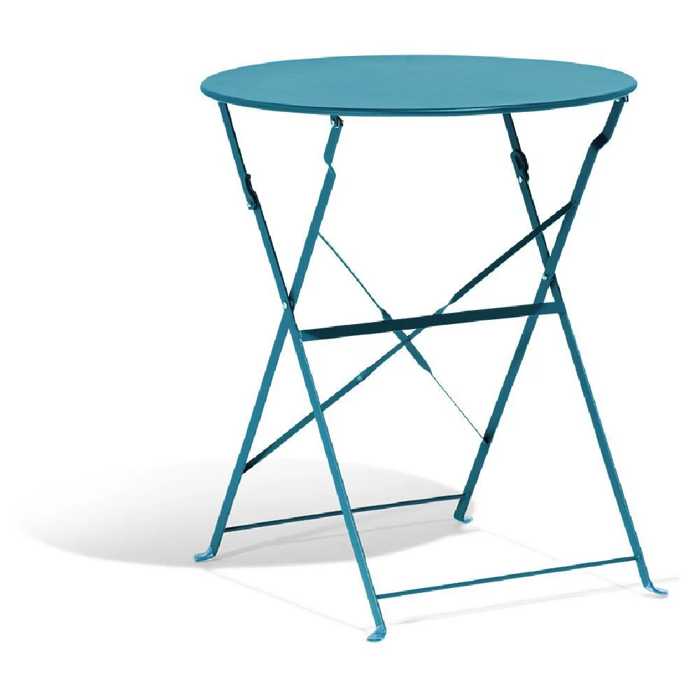 Table de jardin RIO ronde pliante 2 personnes métal bleu Ø60xH70cm