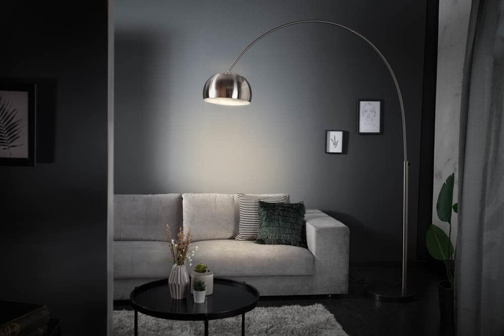 Stylische Bogenleuchte LOUNGE DEAL chrom gebürstet Marmorfuß 170 cm E27 60 W ausziehbar Wohnzimmerleuchte Stehleuchte Stehlampe Wohnzimmer