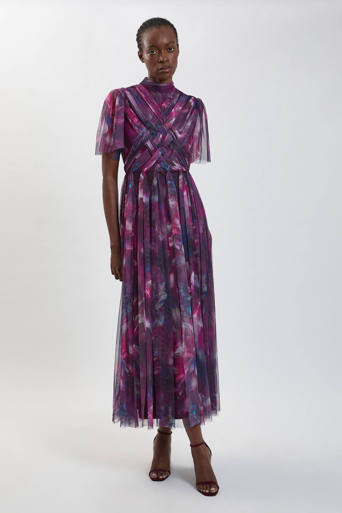 KarenMillen Robe Longue En Tulle À Motif Floral Flou Avec Détail Croisé