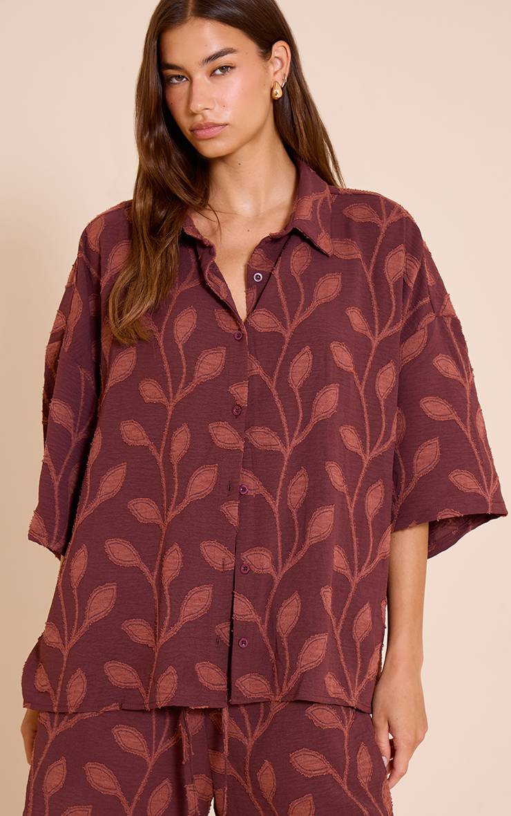 Prune Chemise Brodée Florale Oversize À Manches Courtes