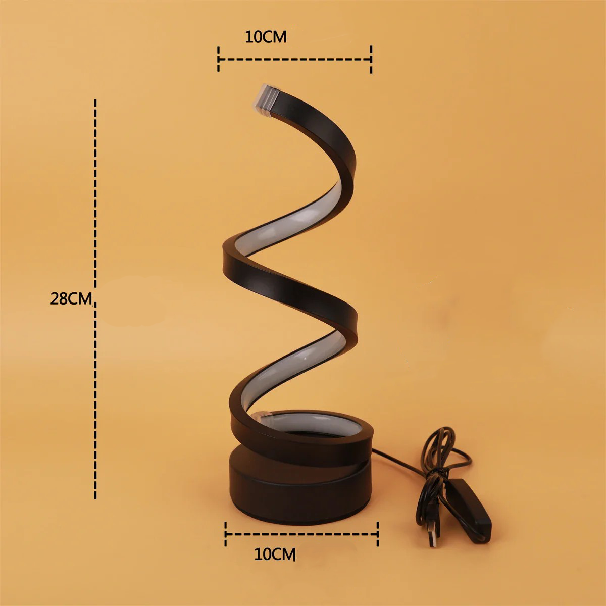 (Ø10x28cm) LED Spiral Tisch Lampe Dimmbares Home Deko Licht USB Nachtlicht mit 3 Beleuchtungsmodi - Schwarz