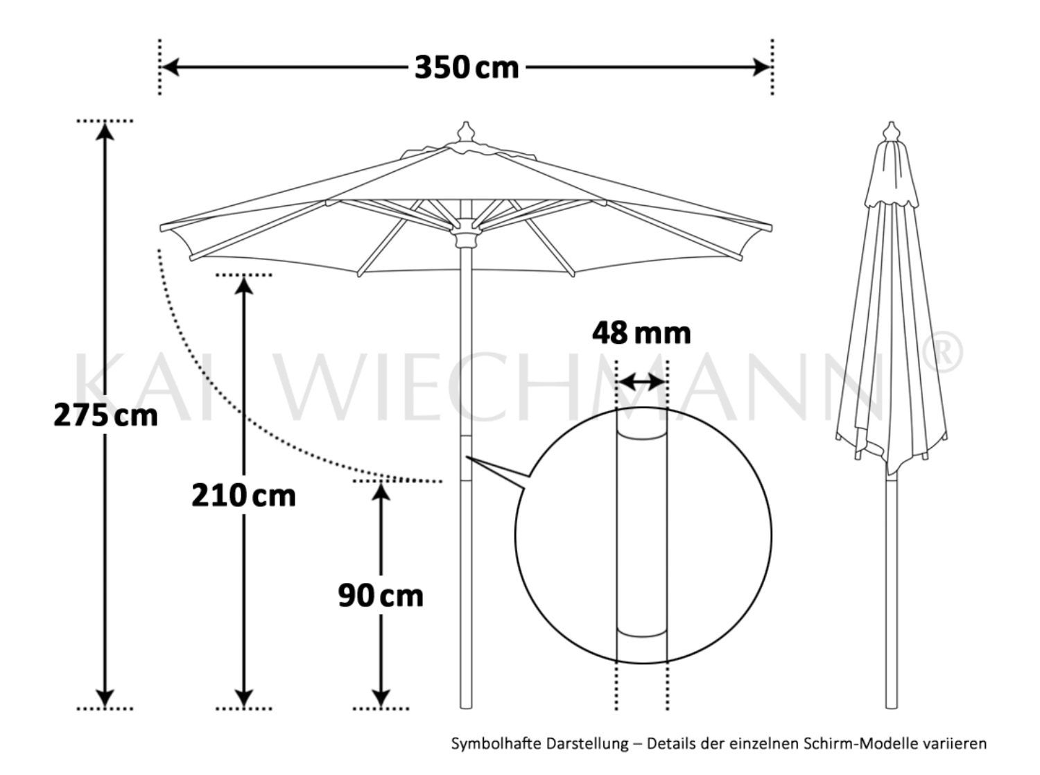 350 cm groene parasol, elegant design met windvanger en UV-bescherming 50