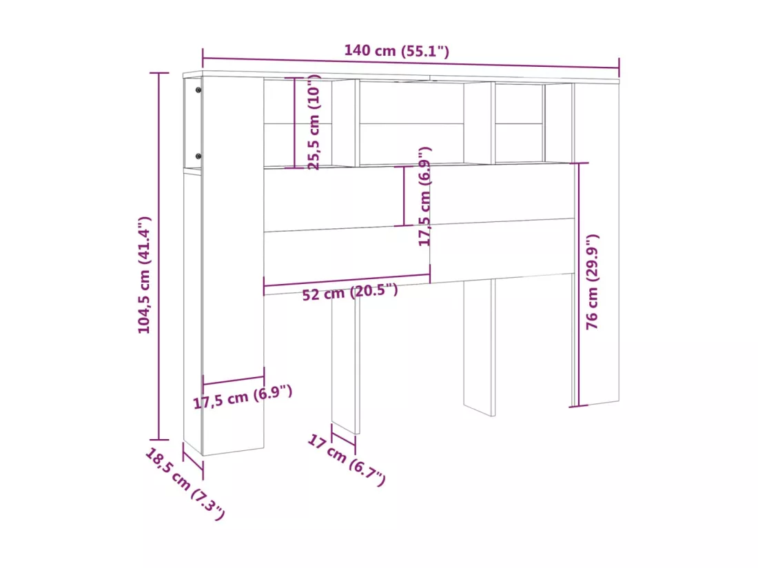 Armoire de tête de lit Chêne sonoma 140x18,5x104,5