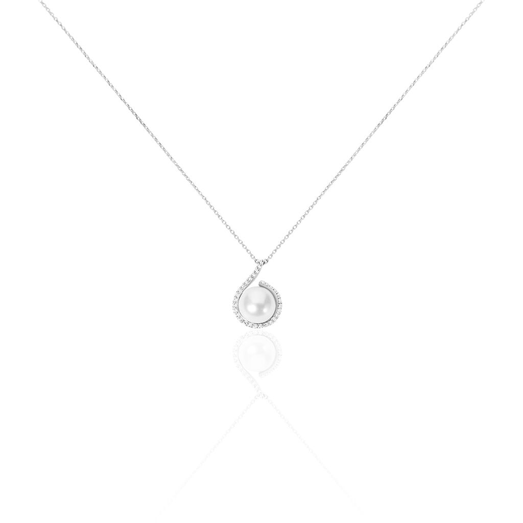 Collier Lucinda Or Blanc Perle De Culture Et Oxyde De Zirconium