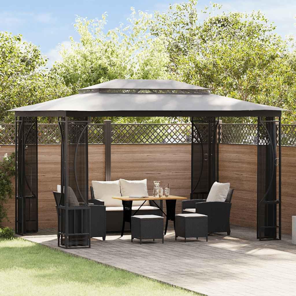 vidaXL Pavillon mit Netz UV-beständig Partyzelt Festzelt Gartenzelt Gartenpavillon Stahlrahmen Bierzelt Zelt Garten 300x400x265cm Anthrazit