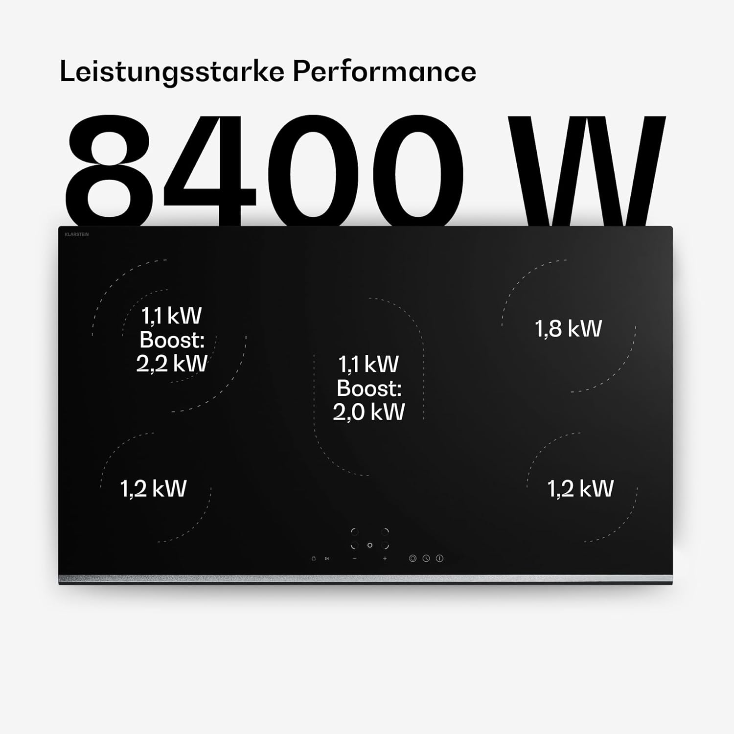 Klarstein Verosteel Glaskeramikkochfeld - 90 cm, 5 Zonen, 8400 W, Touch-Slider, Timer & Kindersicherung, Minimalistisches Design, Elektro Kochfeld, Restwärmeanzeige, Ceramica Oberfläche