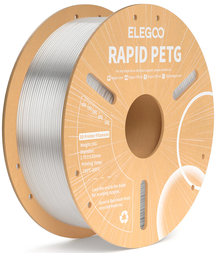 Elegoo  Rapid PETG Transparent, 1,75 mm / 1000 g    PETG Material für den Hochgeschwindigkeitsdruck in Transparent