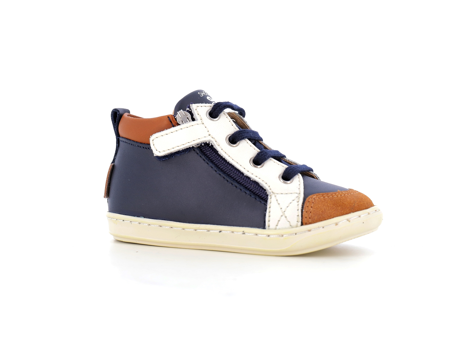 Shoopom-BOUBA BI ZIP Cuir Marine-Blanc