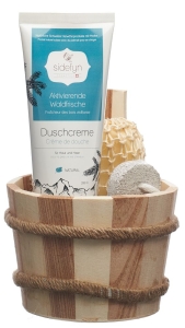 SIDEFYN Geschenkset Holzkübel Duschcreme Waldfrische