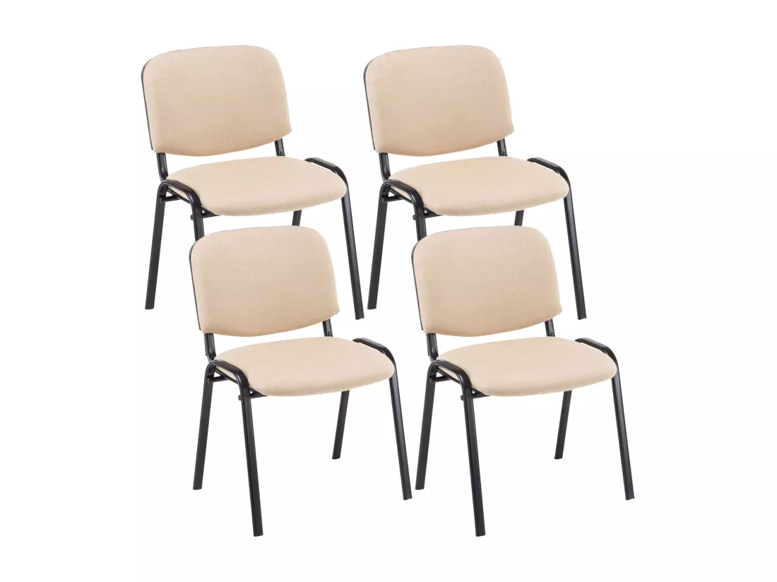 Lot de 4 Chaise de conférence - Tissu & Métal noir mat - Crème - Ken