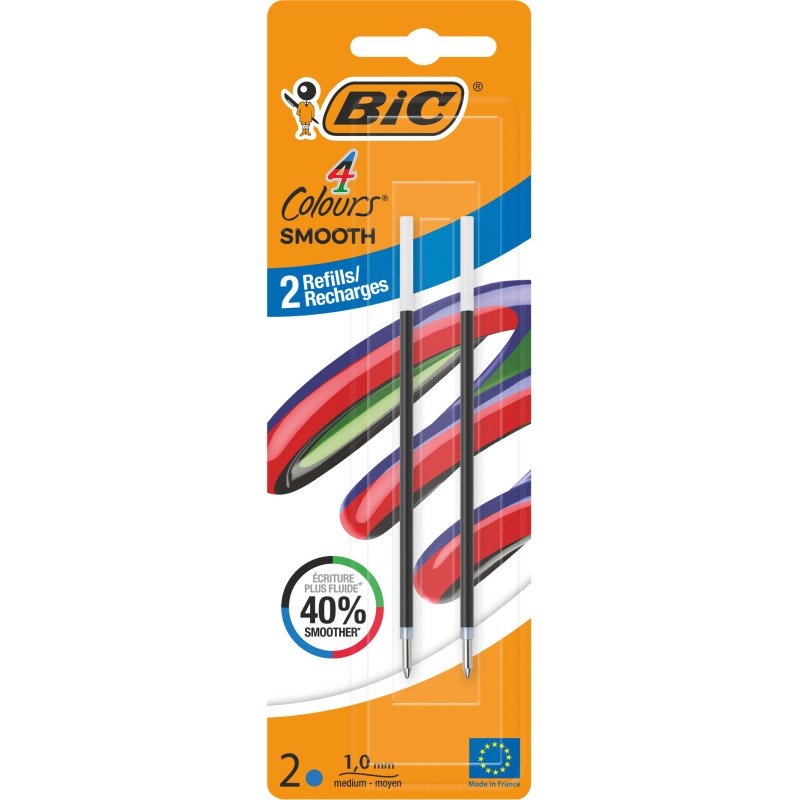Recharge pour stylo bille 4 couleurs Smooth Bic pointe moyenne 1 mm - Etui de 2