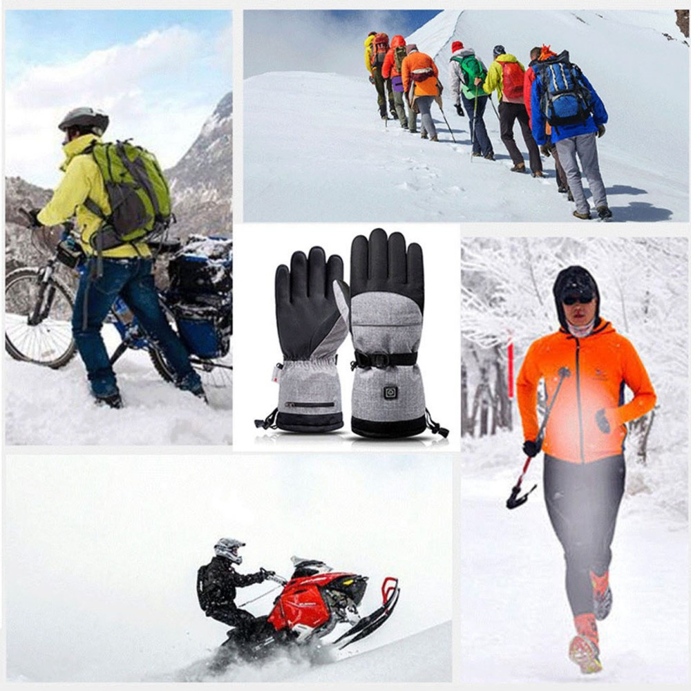 (1 Paar) Beheizbare Ski Handschuhe Kapazitive Touchscreen Handschuhe für Smartphone / Tablet (One Size) - Schwarz / Grau