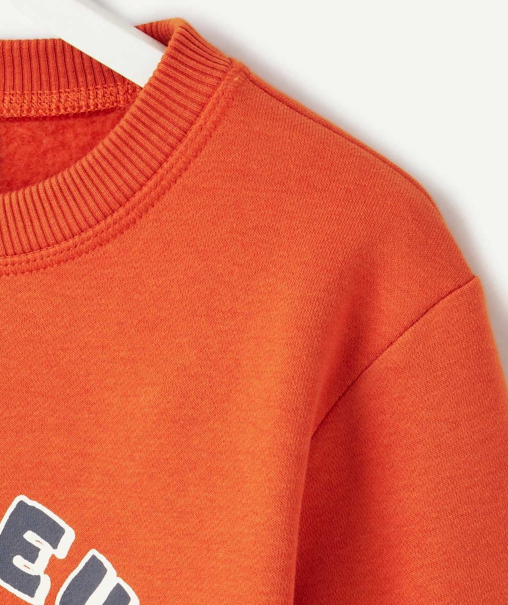 SWEAT GARÇON EN FIBRES RECYCLÉES ORANGE AVEC MESSAGE MONSIEUR COOL