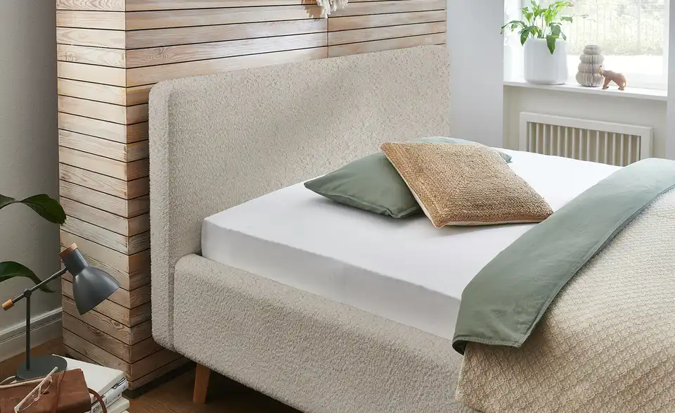 Polsterbettgestell Mattis Beige Teddy 140 cm ohne Bettkasten