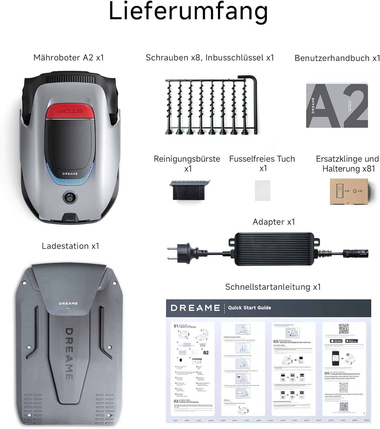 Dreame Mähroboter A2 1200,Auto-Begrenzungseinrichtung, Dual-Fusion-Kartierung, OmniSense™-2.0-Hindernisvermeidung, EdgeMaster™-Schneidsystem, Leiser Nabenmotor, Steigung bis 26,5°, Smart-App-Steuerung