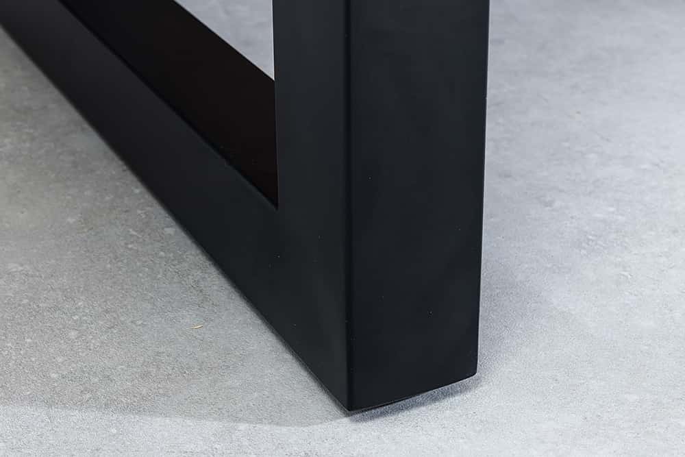 Ausziehbarer Esstisch MOSAIK 140-180cm braun Pinie recyceltes Massivholz Metall schwarz