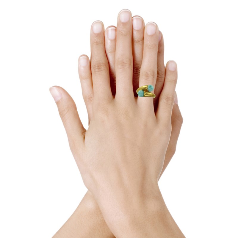 Bague Plaqué Or Deux Perles de Larimar