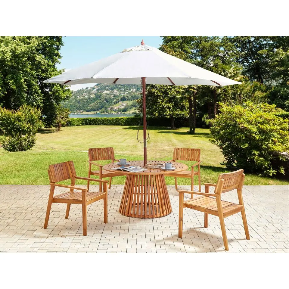 AGELLO - Tuinset voor 4 met parasol - Lichthout - Acaciahout