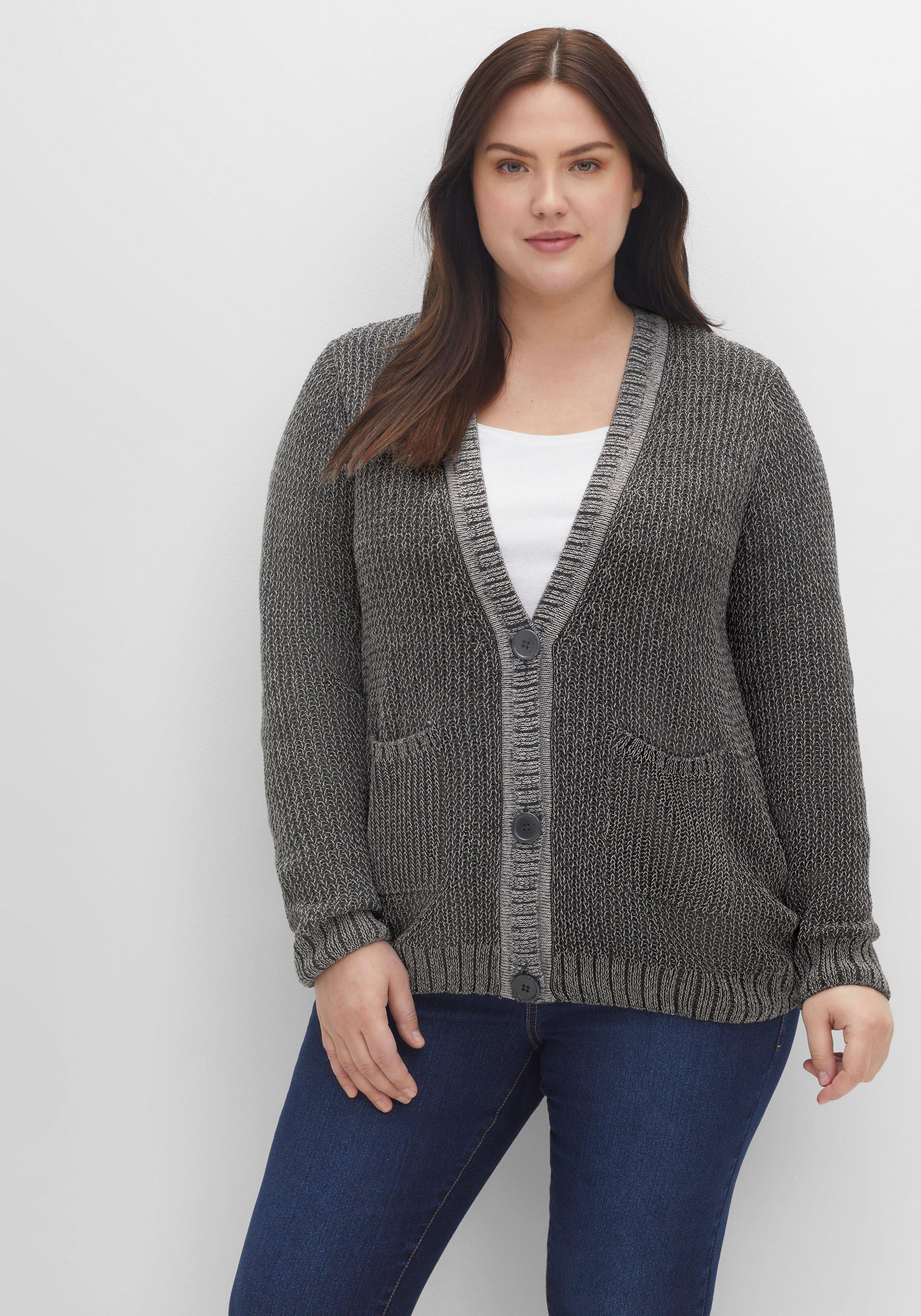 Strickjacke mit V-Ausschnitt und Taschen vorn