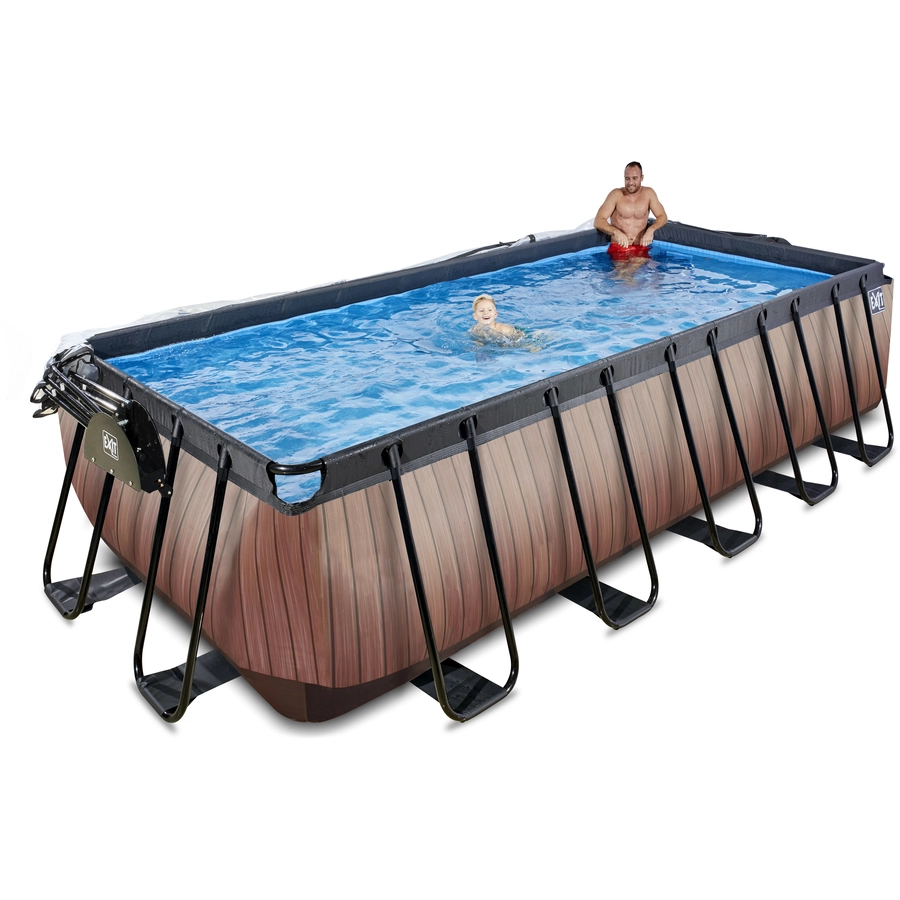 EXIT Wood Pool 540x250x122cm mit Abdeckung und Sandfilterpumpe, braun