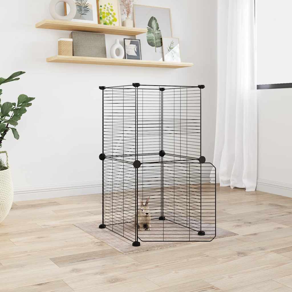 vidaXL Huisdierkooi met poort, 8 panelen, zwart, 35x35 cm, staal
