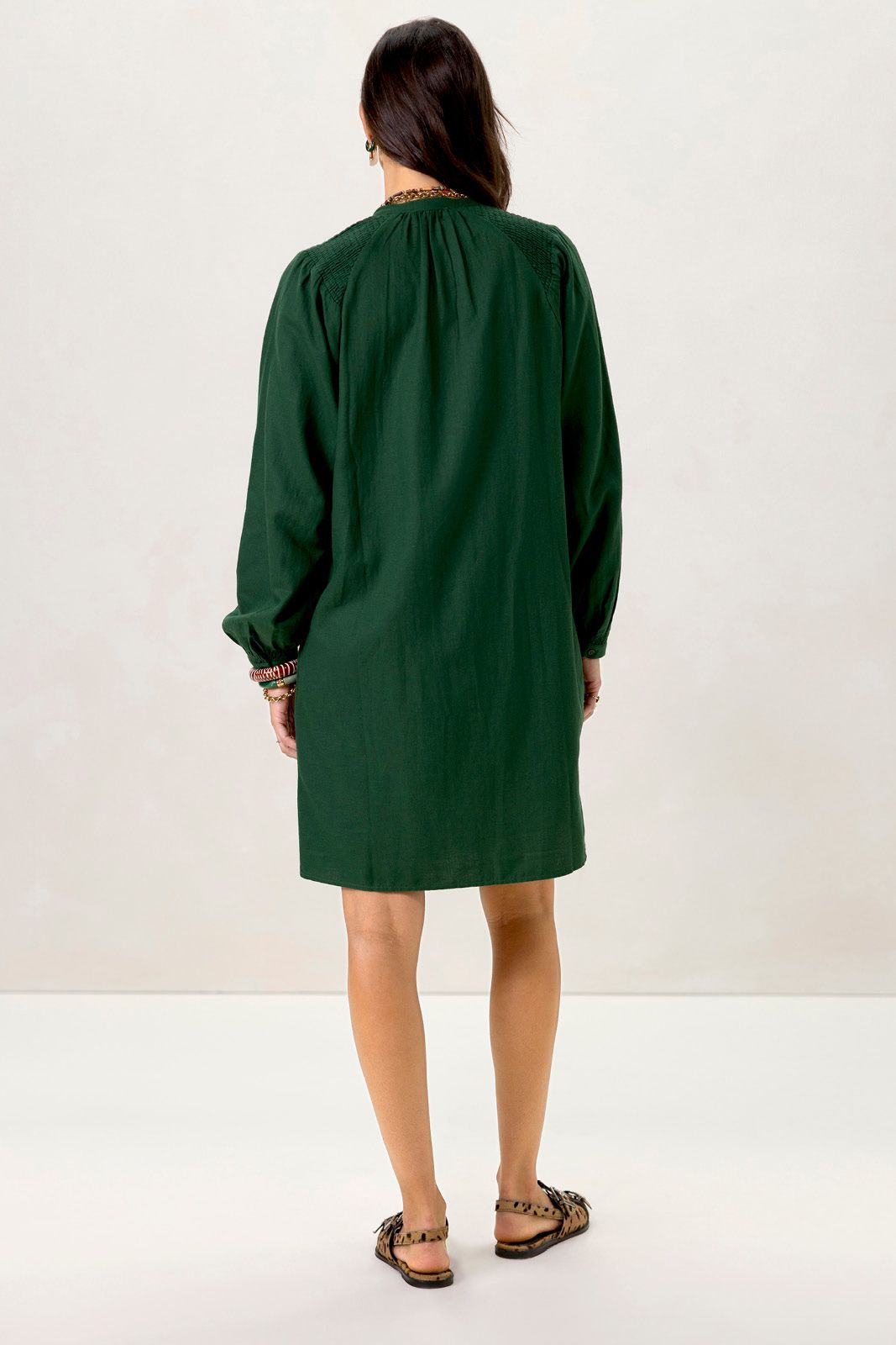 Donkergroene midi jurk met riem