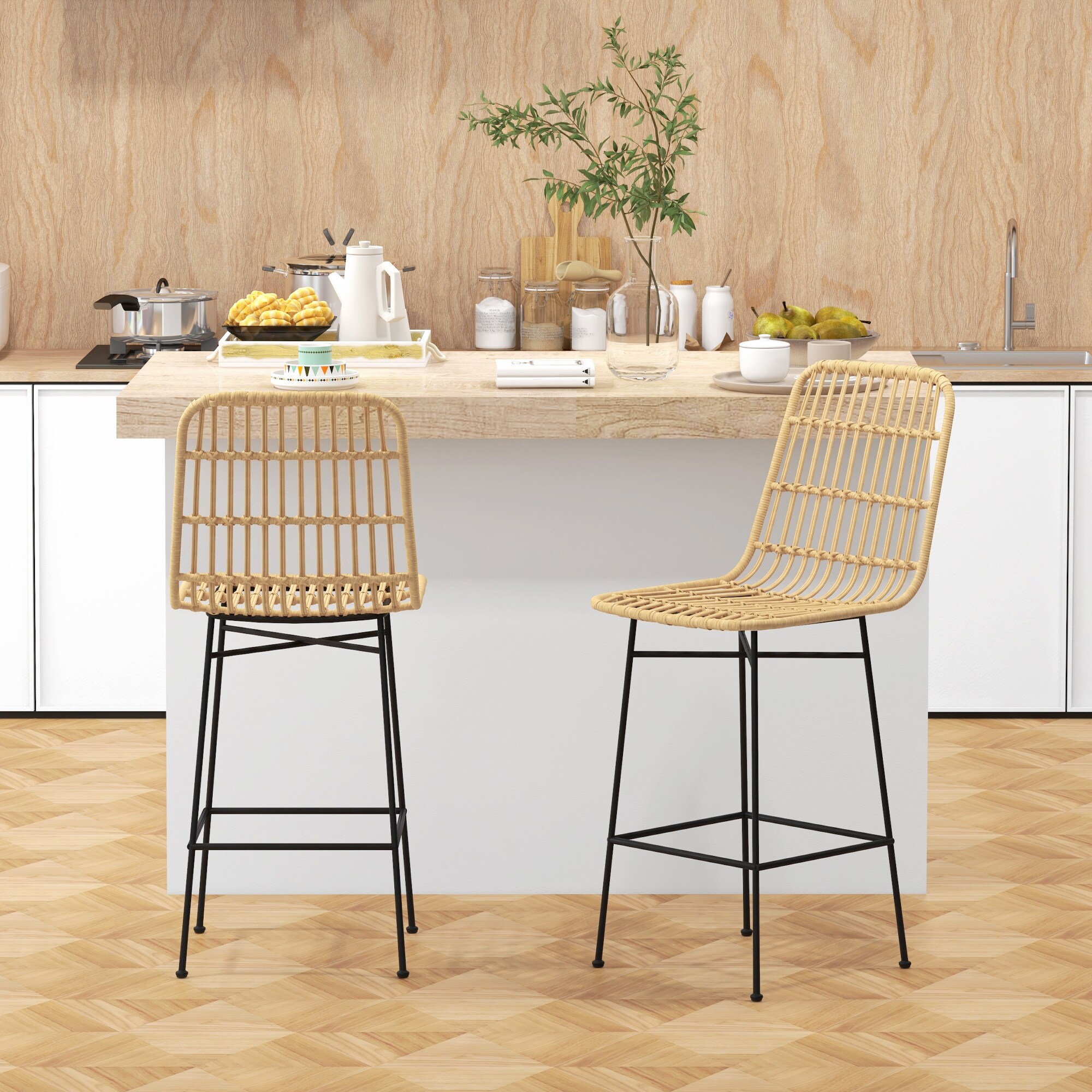 HOMCOM Barhocker mit offenem Sitzgeflecht gelb 45L x 53,5B x 105H cm
