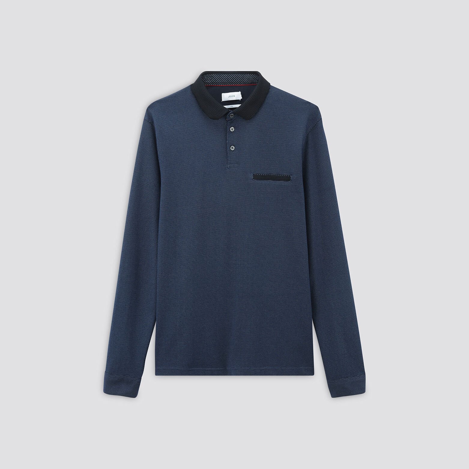 Polo manches longues jacquard col fantaisie Bleu foncé