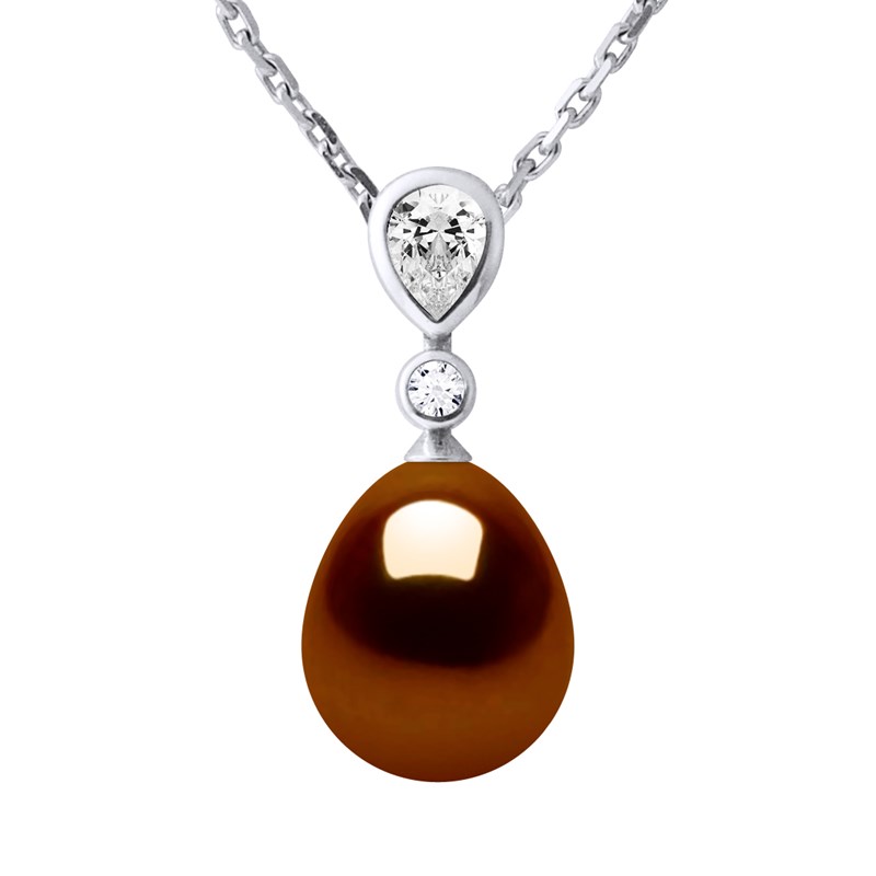 Collier GOUTTE Perle d'Eau Douce 9-10 mm Chocolat Joaillerie Argent 925