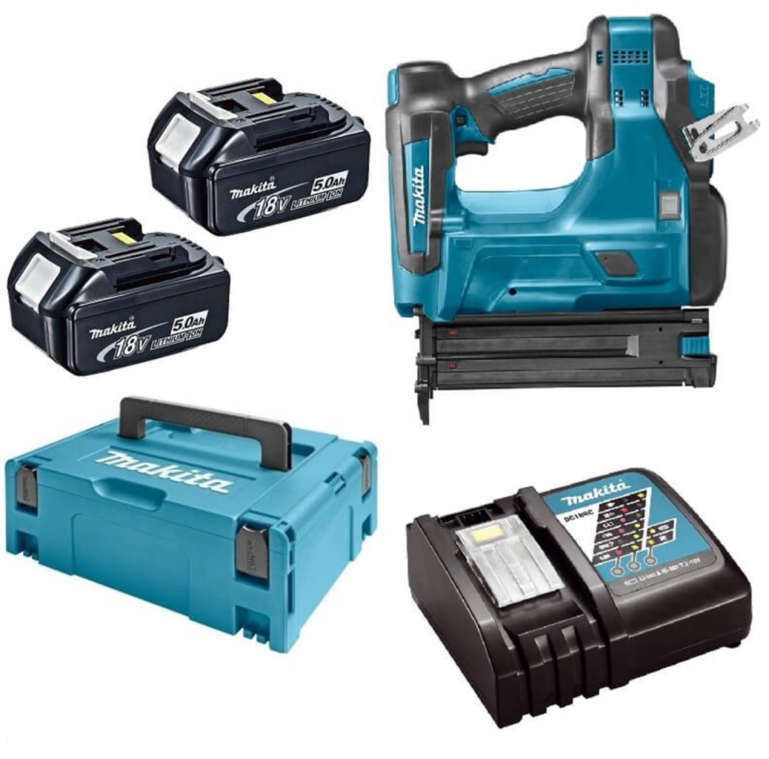 Makita DBN500RTJ 18V Li-Ion Accu brad tacker set (2x 5.0Ah accu) in Mbox - 15-50mm - 18 Gauge