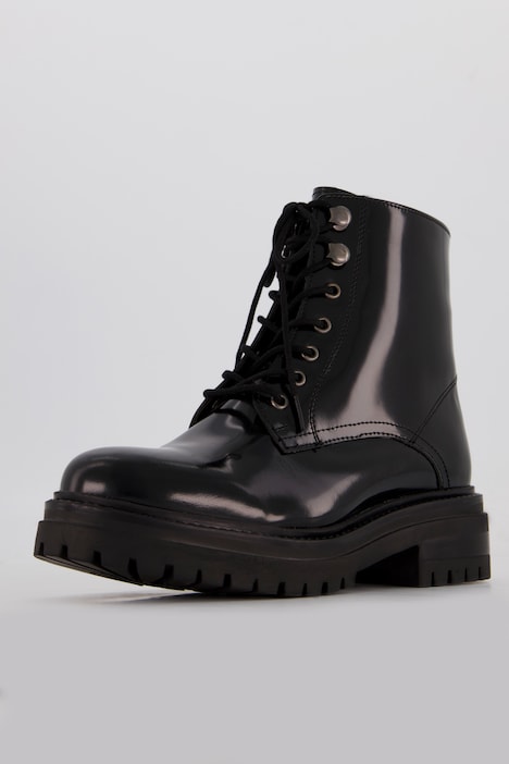 Boots, Lackleder, Bergsteiger-Schnürung, Weite H