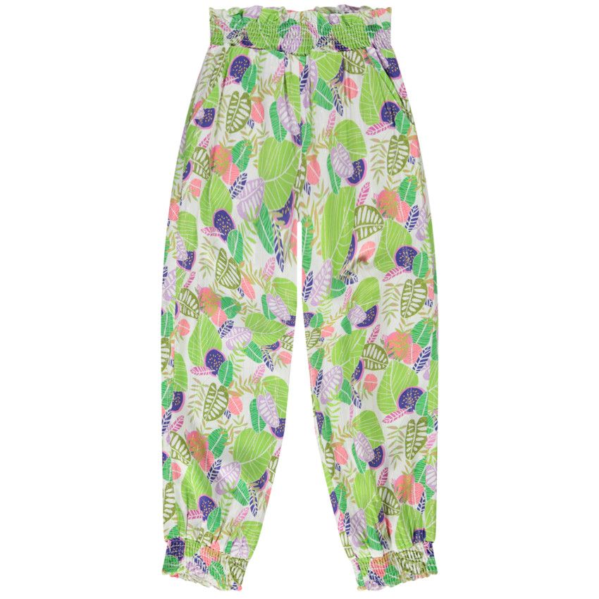Pantalon large imprimé tropical pour fille - Blanc