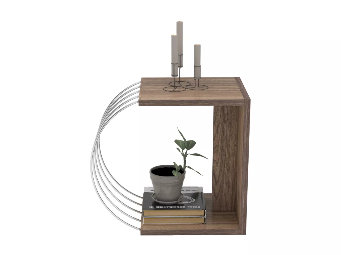 Table d'appoint Vefsn 46 x 30 x 42 cm effet noyer chrome [en.casa]