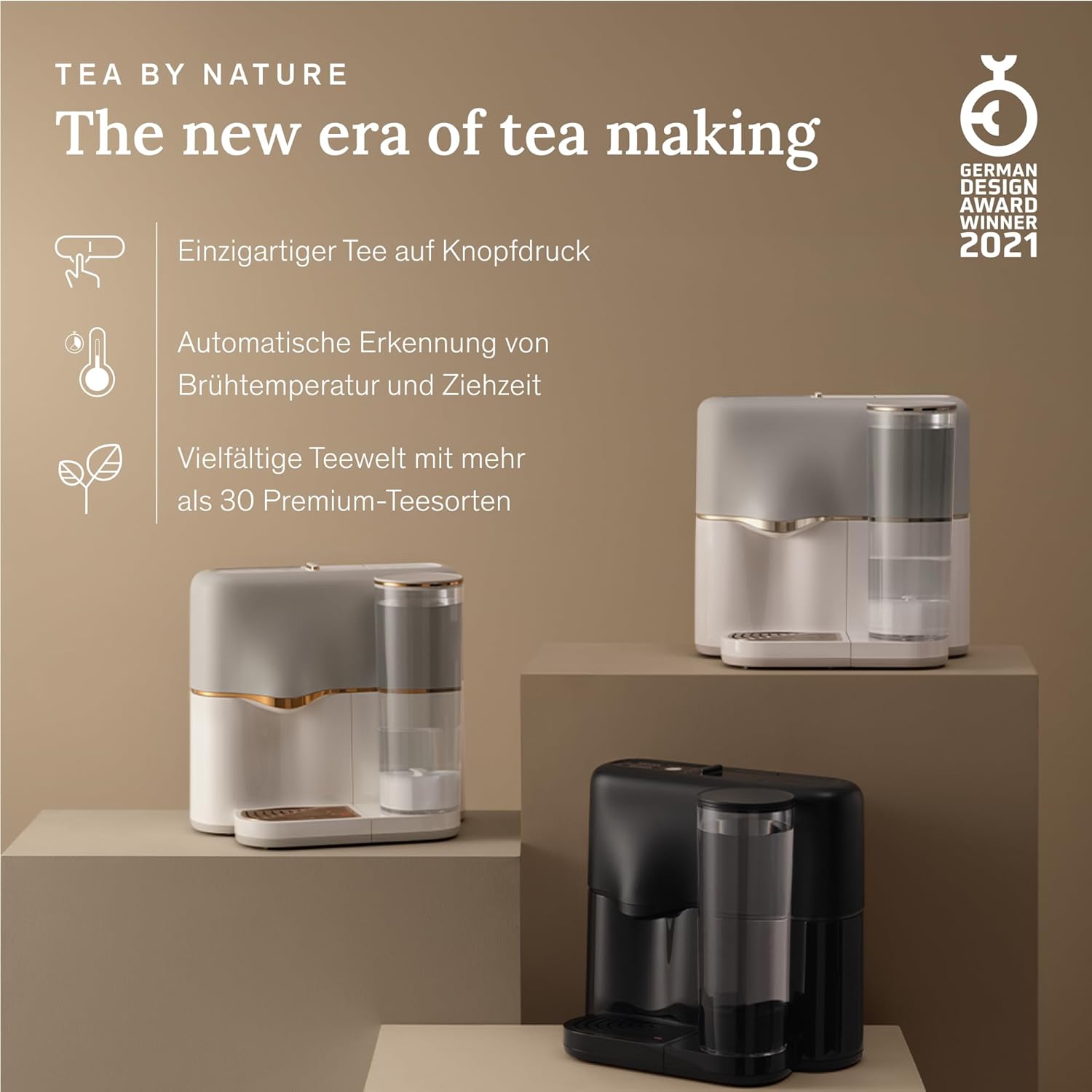 Avoury One Teemaschine – Premium Kapsel-Teebereiter mit innovativer Brühkammer, automatischer Temperaturregelung, für perfekten Teegenuss, modernes Design (Pure Black, ohne Bundle)
