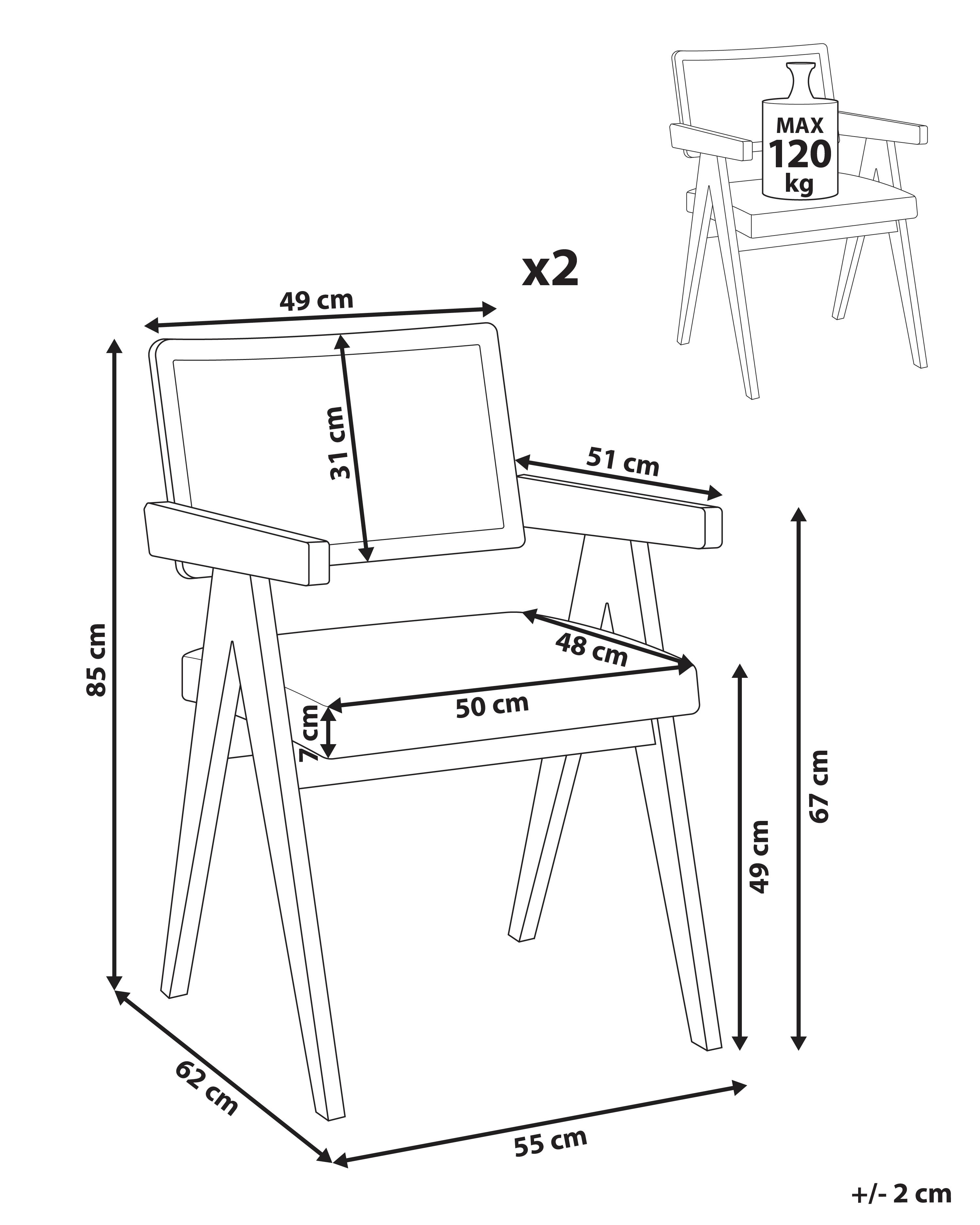 Set van 2 eetkamerstoelen AVA Hout Donkerbruin/groen