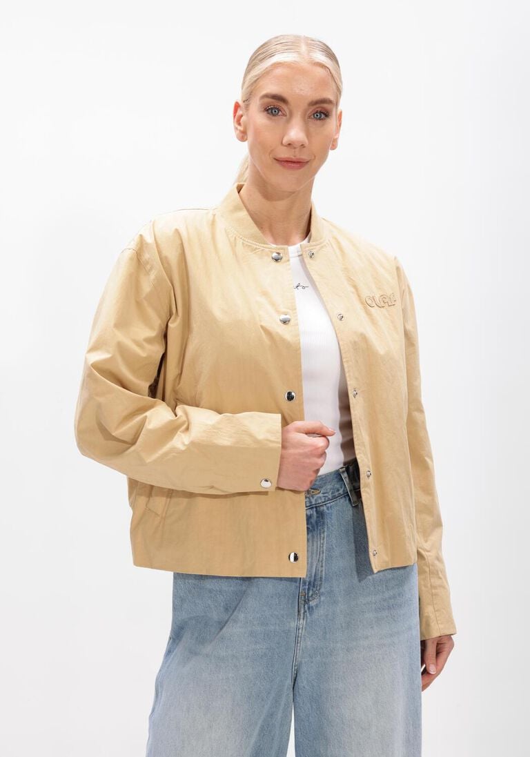 beige olaf hussein jack retro logo bomber jacket