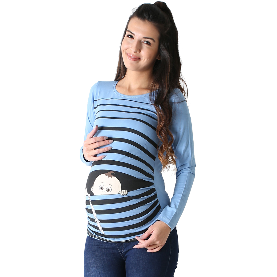 M.M.C. Umstandslangarmshirt Baby Flucht mit Motiv Babyblau